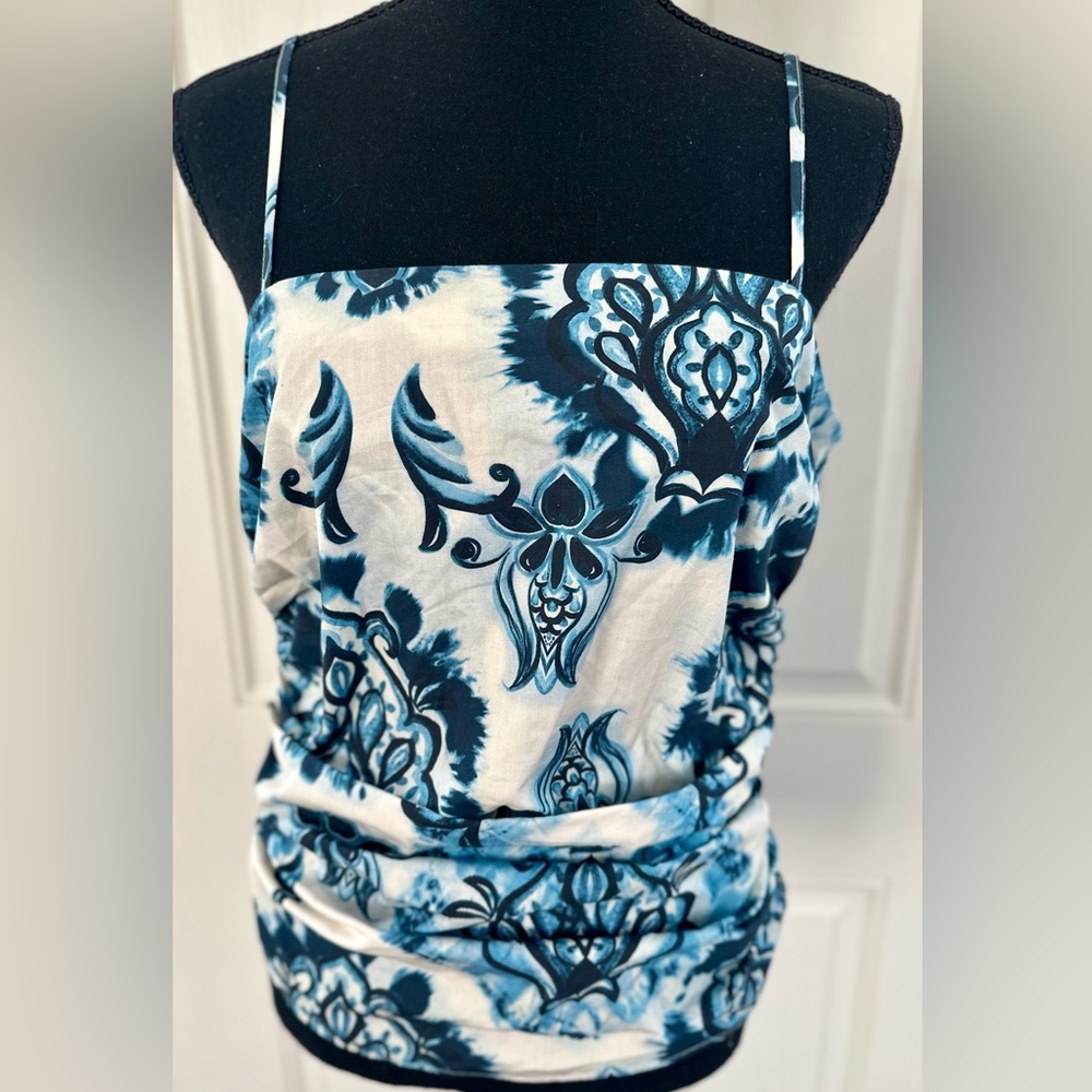 ZARA Ocean Blues Summer Top with Ruching & Side Zipper, Large. NEW.